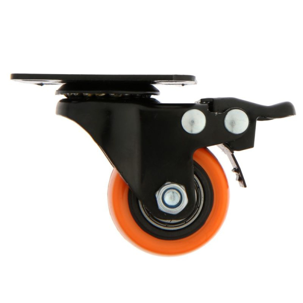 Колесо поворотное D-38мм оранжевое со стопором на площадке (9917551)