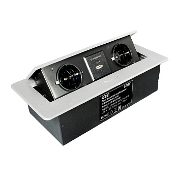 11.800.02.045 Блок розеток выдвижной горизонт, корпус белый,  2 розетки EURO черные, USB A + USB C с быстрой зарядкой QC, 250В, max 2700Вт, кабель 2м с вилкой, 266х130х68мм