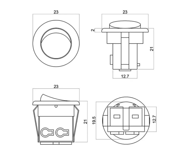 Выключатель врезной круглый D23мм
