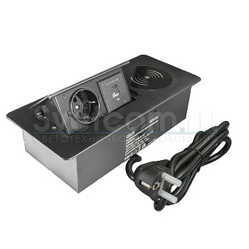 11.800.02.037 Блок розеток выдв..гориз Complex,EU, 250В,2,7кВт USB-А+C+беспр. зарядка 15Вт, ЧЁРНЫЙ