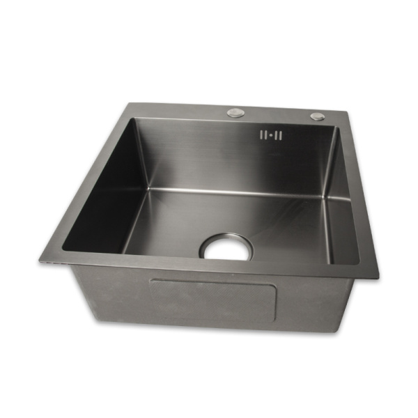 Мойка 500*500 Графит+отв.под дозатор . С серым сифоном нержавеющая сталь SS304