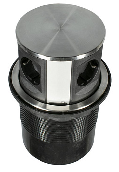 11.800.02.001 Блок розеток выдвижной вертикальный POP UP LIFT, 4 розетки EURO, 250В, max3,5кВт, 238х145мм, отверстие D=120мм, 2m кабель с вилкой EURO, верх нерж. сатинированная сталь, розетки черные 