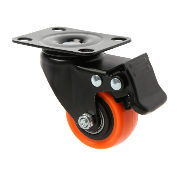 Колесо поворотное D-50мм оранжевое со стопором на площадке (9917552)