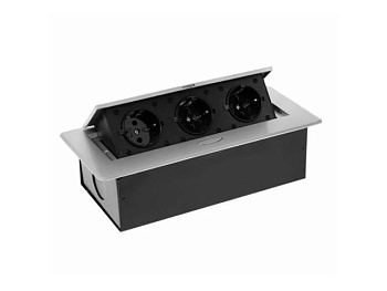 11.106.06.012 Блок розеток выдвижной горизонтальный, 3 розетки 2700Вт, кабель 2м с вилкой, серебро 