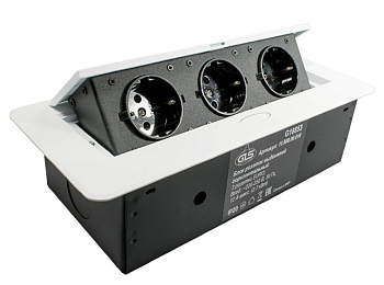 11.800.02.018 Блок розеток выдв. гориз., 3 розетки 2700Вт, кабель 2м, корпус белый, розетки чёрные 