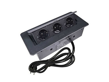 11.106.06.013 Блок розеток выдвижной горизонтальный, 3 розетки 2700Вт, кабель 2м с вилкой, черный