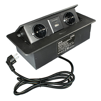 11.800.02.046 Блок розеток выдв. гориз, 2 розетки EURO,USB A+USB C, 250В, 2700Вт, кабель 2м, ЧЕРНЫЙ 