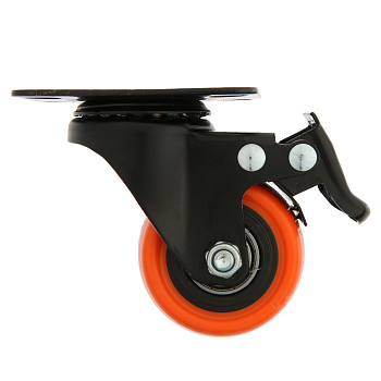 Колесо поворотное D-50мм оранжевое со стопором на площадке (9917552)