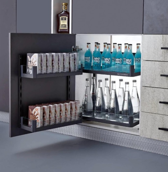 Комплект 2 ярусный волшебный уголок на 450мм, 406*502*580мм со стеклянными полками NISKO GS05-04A