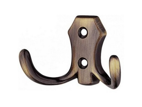 Крючок 2-хрожковый K2313 46*30 мм (WP 89) античная бронза, TDM