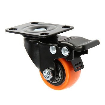 Колесо поворотное D-38мм оранжевое со стопором на площадке (9917551)